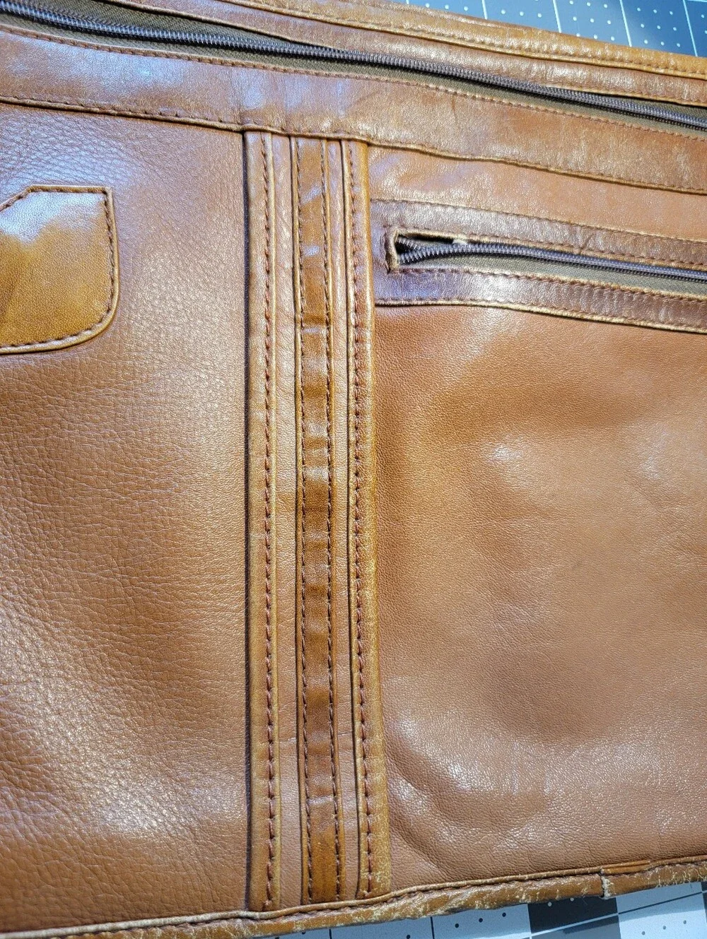 Vintage Land Leather Zip Portfolio With Wrist Strap And Snap Key Fob
